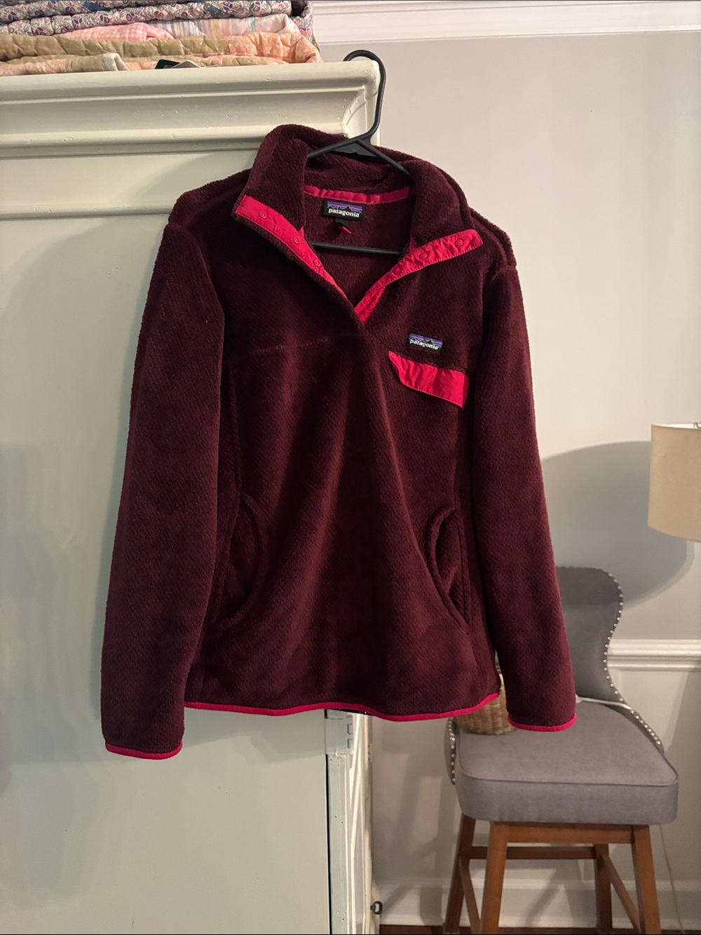 Patagonia Burgundy Fleece Pullover with Pink Accents